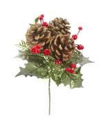 Pinecone And Holly Pick With Glitter 8 Inches - $16.94