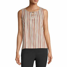 Liz Claiborne Women&#39;s Keyhole Neck Sleeveless Shell LARGE Safari Spice Stripe - £17.66 GBP