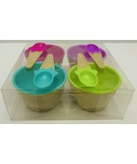 SET of 4 Colorful Ice Cream Cone Bowls &amp; Spoons Kitchen Set Family FUN N... - $278.22 MXN