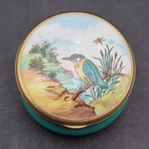 Vintage Halcyon Days Enamels England Trinket Pill Box Wary Kingfisher Dr... - $39.59
