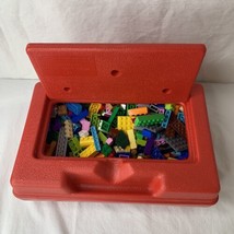 LEGO Vintage 1980s Red Plastic Storage Carrying Case Box Bin tote W/ 1 Lb Legos - £45.88 GBP