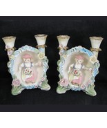 VTG Flower Girl Dual Candle Holder Pair Ucagco Porcelain Figurine Set JA... - £26.22 GBP