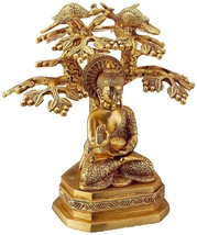 Buddha Statue Brass Under The Bodhi Tree Height 9.5 Inches - £184.13 GBP