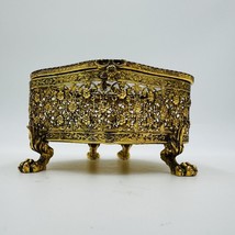 French Beveled Glass Gold Filigree Ormolu Jewelry Casket Box Claw Foot Vintage - £132.97 GBP
