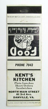 Kent&#39;s Kitchen - Danville, Virginia Restaurant 20 Strike Matchbook Cover VA - $2.00