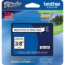 Brother Tape, Retail Packaging, 3/8 Inch, Black on White (TZe221) - £20.77 GBP
