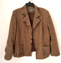 Koret Women&#39;s Brown Blazer Size 16 Paisley Trim Wool Blend Button-Up Jacket - $24.75