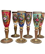 Vintage Cordial Glasses Hand Painted Roses Heavy Gilt Multi Color Europe... - $272.93 CAD