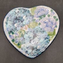 Lesal Signed Floral Blue Purple Heart Trinket Bowl Dish Ceramic Hand Pai... - $12.85