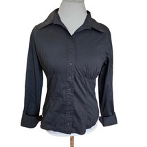 Y2K Womens 8 Babydoll Buttonup Shirt Black Longsleeve Career Empire Waist - £30.47 GBP