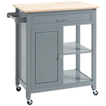 HOMCOM Gray Rolling Kitchen Island Cart with Wood Top, Storage &amp; Drawer - $220.99