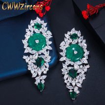 CWWZircons Elegant Green Cubic Zirconia Stone Long Big Earrings for Wedd... - £19.96 GBP