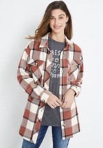 Maurices Plaid Flannel Shacket Womens Medium Button Front Brown 100% Cotton NWOT - $14.96