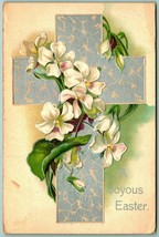 Joyous Happy Easter Lilies Cross Embossed 1910 International Art DB Postcard F8 - $3.91