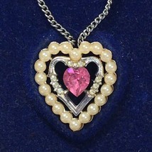 Pink Crystal Heart Pendant Avon Silver Tone Chain - £7.05 GBP