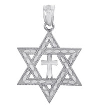 Solid 10k White Gold Jewish Star of David and Cross Pendant Charm Necklace - £110.01 GBP+