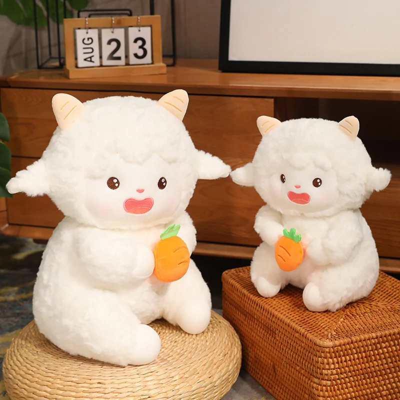 Fluffy Sheep With Carrot Kawaii Lamb Head Rotatable for Kids Home Decor - $45.22