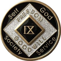 9 Year Black and Silver Glitter NA Medallion Official Narcotics Anonymous Chip - £30.85 GBP