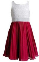 Girls Dress Party Holiday White Pink Emily West Glitter Lace Pleated Chi... - £26.02 GBP