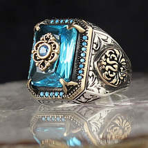 Vintage Turkish Signet Ring For Men Women Antique Silver Carved Eagle Ring Inlai - £4.59 GBP