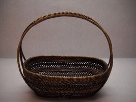 Vintage Hand Woven Wicker Basket 3 Piece Handle Various Shades Patterns - £32.86 GBP