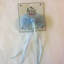 NWT Toddler Satin Chiffon Rose Bud Streamers Blue Hair Bow Barrette Easter 6642 - £2.99 GBP