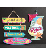 Tiki Bar Glitter Beach Party Palms Fun Tropical Drinks Decor Sign Lot (Q... - $19.99