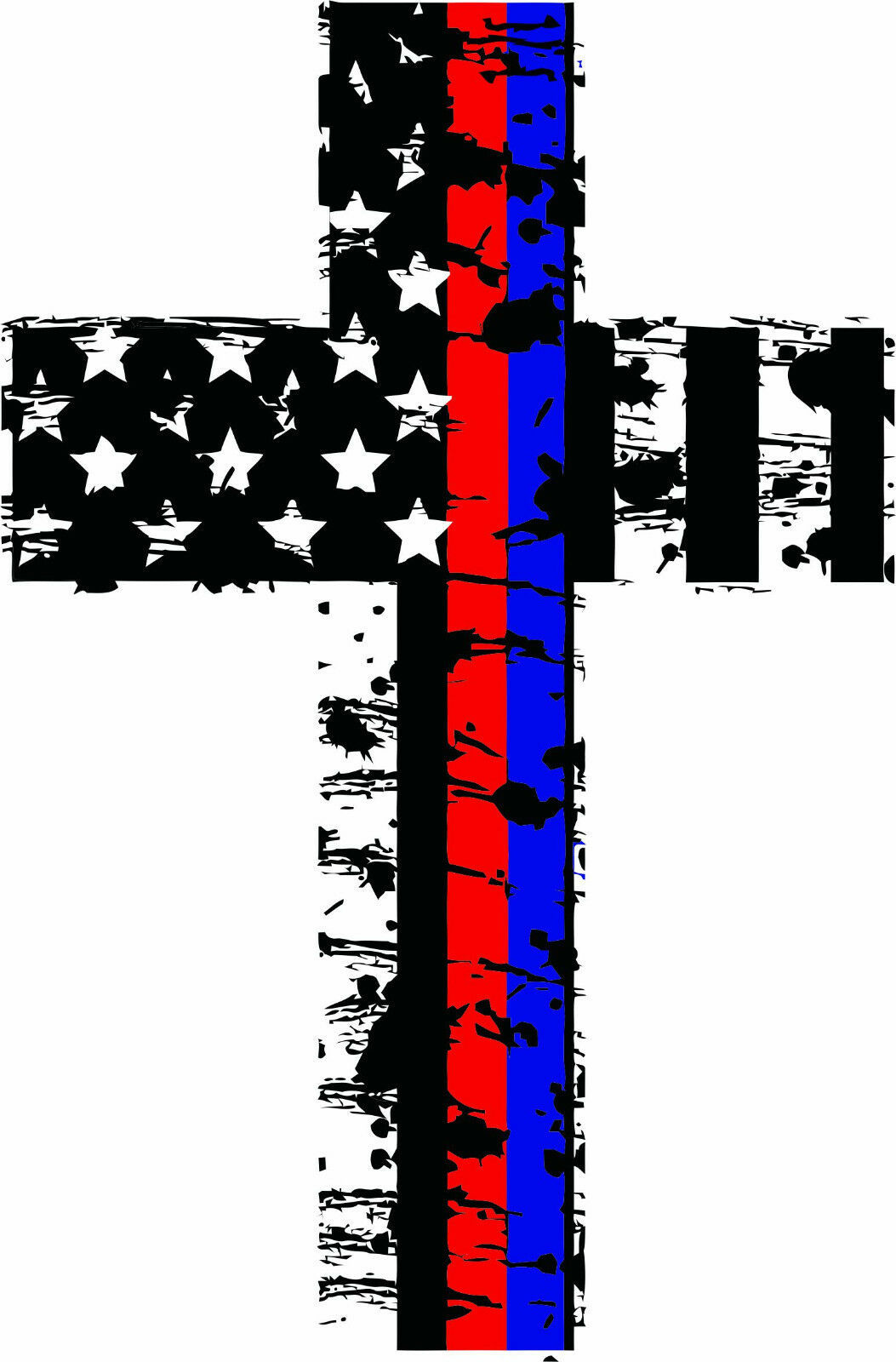 Primary image for Thin Red Blue Line Distressed Americian Flag Police Firefighter Cross Decal