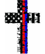 Thin Red Blue Line Distressed Americian Flag Police Firefighter Cross Decal - £3.88 GBP+