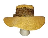 Cappelli Straworld Hat Straw Wide Brim Leopard Print Ribbon Bow Beach - $15.00