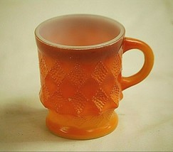 Vintage Anchor Hocking Kimberly Orange Cup Mug Milk Glass Diamond MCM - £11.65 GBP