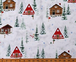 Cotton Cozy Cottage Houses Log Cabins Winter Fabric Print by the Yard D404.21 - £11.92 GBP