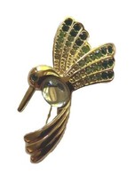 MONET Vintage Jelly Belly Hummingbird Pin Brooch Green Rhinestones Gold Tone EUC - £19.57 GBP