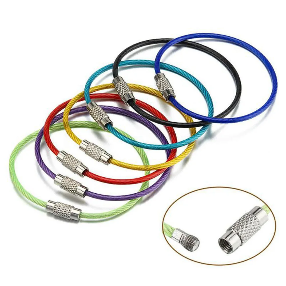 10Pcs Camping Keychain Stainless Steel Wire Ring Key Ring Circle Rope Cable Loop - £7.41 GBP+