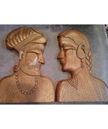 Wood Carving Wall Hanging Panel Bust Of Shah Jahan &amp; Mumtaz India 11.5” ... - £83.79 GBP