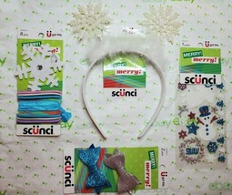 Scunci Holiday Set Snowflake Headband W Ears Elastics Bows &amp; 1 Sheet of Stickers - £14.22 GBP