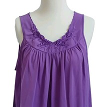 Shadowline Nightgown Purple Nylon Embroidered Flowers Sz M - $25.23