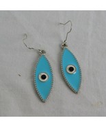 Evil Eye Light Blue Earrings Silver Toned Hook Handmade 1.5&quot; Long Fashio... - £6.19 GBP