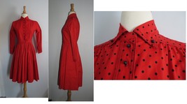 Vintage 1950s Suzy Brooks Red Polka dot Fit Flare pin up Dress W26&quot; - $108.90