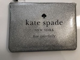 KATE SPADE NWT POUCH COSMETIC HANDBAGS WLRU2020 SILVER SPARKLE CLUTHC PU... - £22.48 GBP