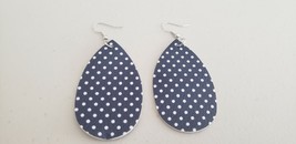 Faux Leather Dangle Earrings (New) Dark Blue W/ Tiny White Dots #120 - £4.03 GBP