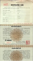 Canon Camera Warranty Registration Card 1960&#39;s - £11.73 GBP