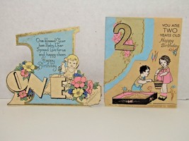 Vintage Birthday Cards For Children Ages 1 &amp; 2 Pastel Color Baby Toddler... - $9.90