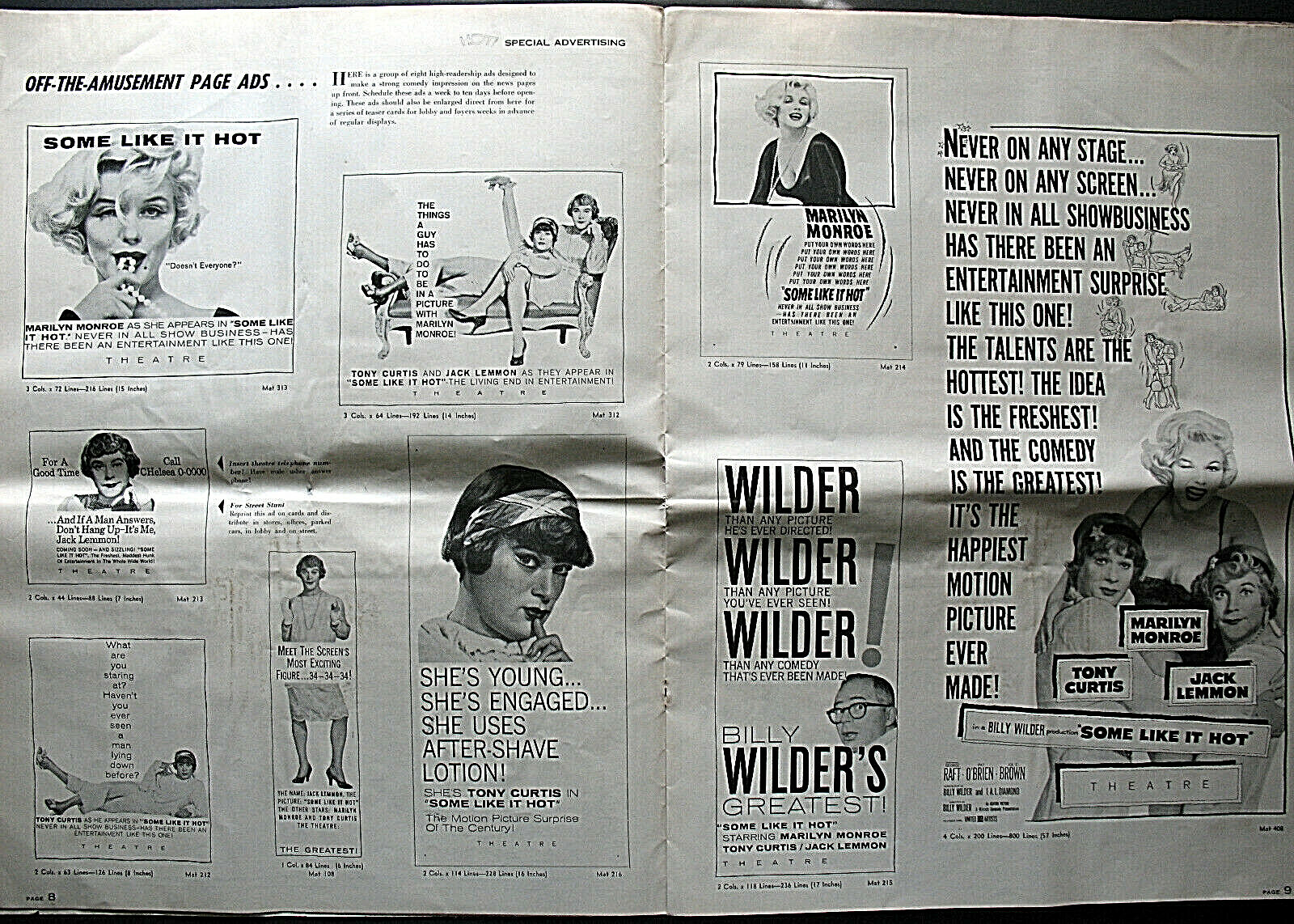 MARILYN MONROE:BILLY WILDER:DIR: (SOME LIKE IT HOT) ORIG,1959 MOVIE PRESSBOOK * Item image 5