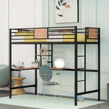 Twin Metal Loft Bed with Desk and Shelve,Black - £243.45 GBP
