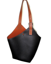 Black And Tan Adjustable Strap Bucket Bag Purse Shoulder Bag - £39.33 GBP