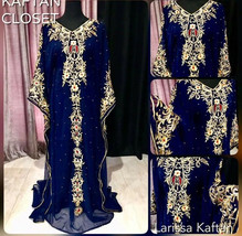 Navy Blue Ramadan Abaya Farasha Dubai Moroccan Dress Wedding Kaftan Georgette - £40.08 GBP