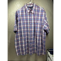 Lands&#39; End Pink Blue White Plaid Cotton Button Short Sleeve Shirt Size XXL - $409.56 MXN
