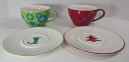 STARBUCKS Cup Saucer HOLIDAY 2006 Christmas Stocking Tree Set Of 2 - $24.70