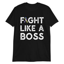 Fight Like a Boss Bladder Cancer Awareness Blue, Yellow, &amp; Purple Ribbon T-Shirt - $19.55+